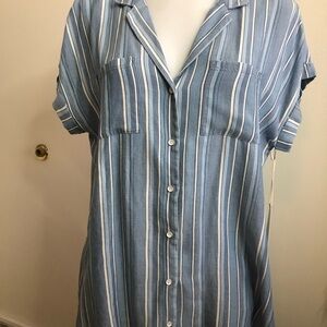 Striped Blue Button-Up Women's Top